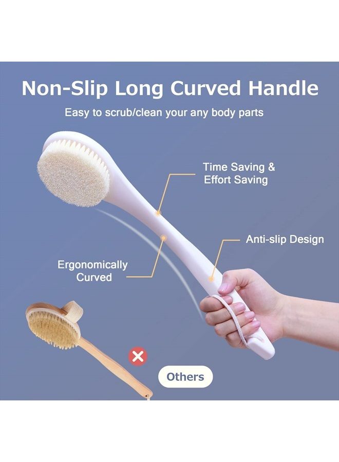 VANZAVANZU Shower Brush, Bath Body Brush with Soft Bristles, Back Brush Long Handle for Shower, Dry Exfoliating Brush or Wet Shower Brush with Moderate Bristles, Cream White - Image 4
