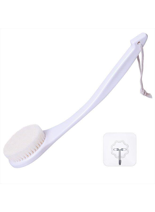 VANZAVANZU Shower Brush, Bath Body Brush with Soft Bristles, Back Brush Long Handle for Shower, Dry Exfoliating Brush or Wet Shower Brush with Moderate Bristles, Cream White - Image 1