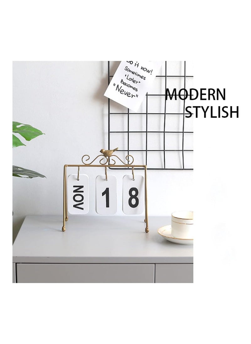 Generic Portable Desk Calendar Metal Perpetual Calendar Flip Desk Calendar Bird Iron Calendar Desktop Standing Desk Calendar（White, Black, Gold） 8.6x3.7x8.2 Desk Calendar Gift (Color: Gold)  - Image 4
