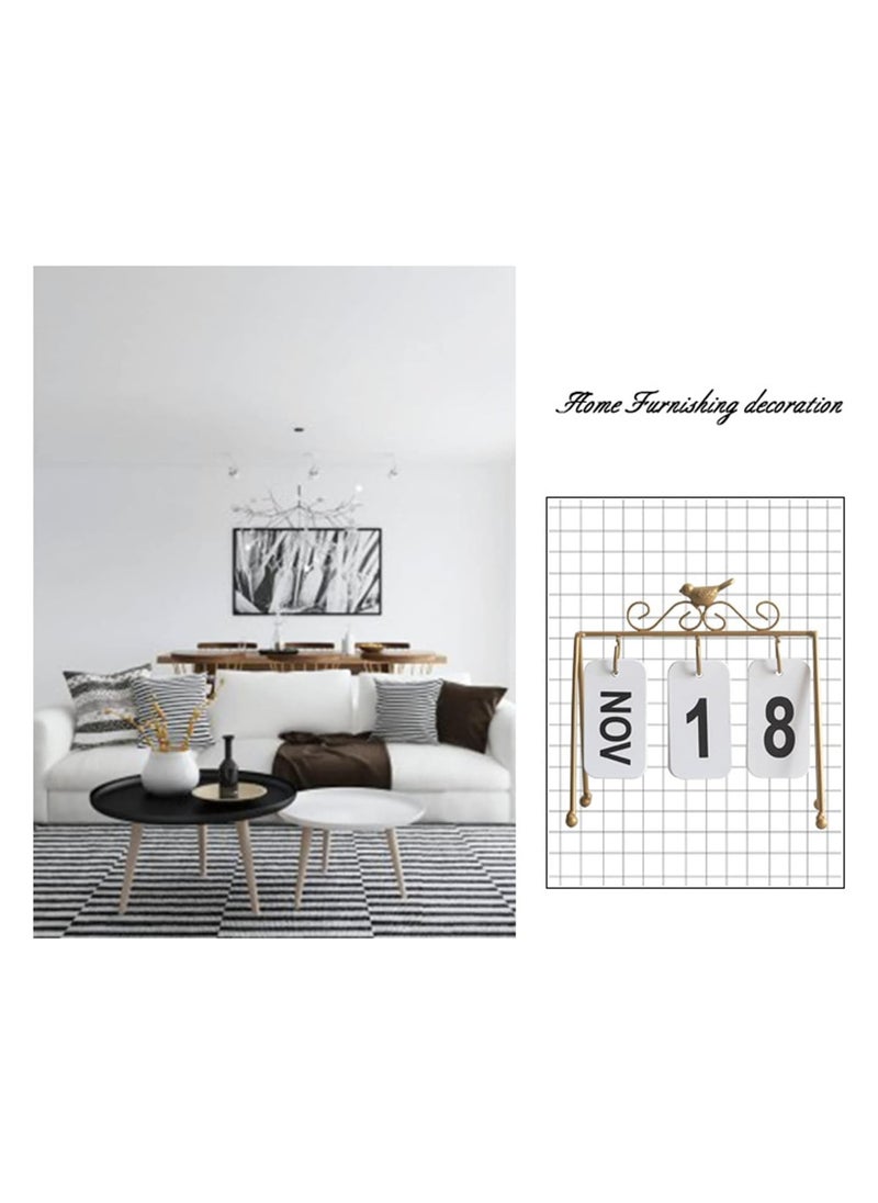 Generic Portable Desk Calendar Metal Perpetual Calendar Flip Desk Calendar Bird Iron Calendar Desktop Standing Desk Calendar（White, Black, Gold） 8.6x3.7x8.2 Desk Calendar Gift (Color: Gold)  - Image 2