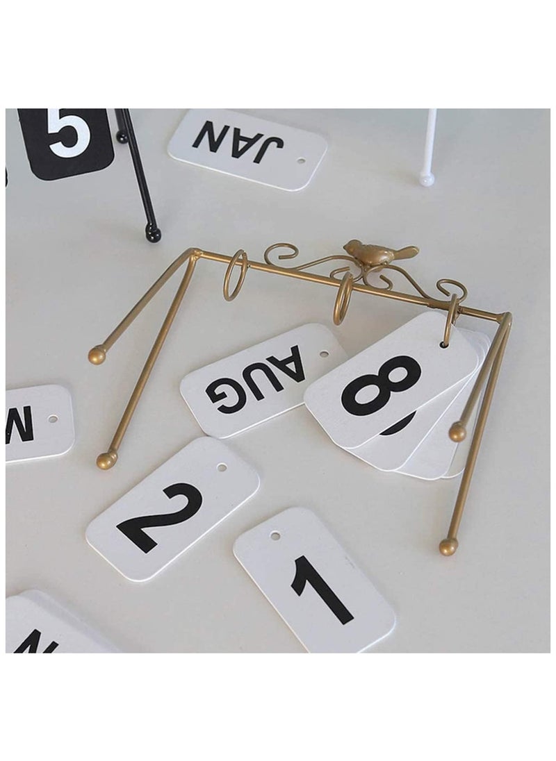 Generic Portable Desk Calendar Metal Perpetual Calendar Flip Desk Calendar Bird Iron Calendar Desktop Standing Desk Calendar（White, Black, Gold） 8.6x3.7x8.2 Desk Calendar Gift (Color: Gold)  - Image 3