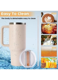 ZUKIMM 40 oz Insulated Tumbler with Lid & Straw & Handle, Stainless Steel Double Vacuum Thermal Cup with Handles, Maintains Cold, Heat, and Ice for Hours (Light Pink)  - Image 4