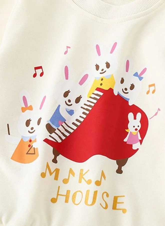 YUNIQEE White Printed Long Sleeve Crew Neck T-Shirt