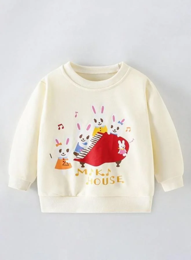 YUNIQEE White Printed Long Sleeve Crew Neck T-Shirt