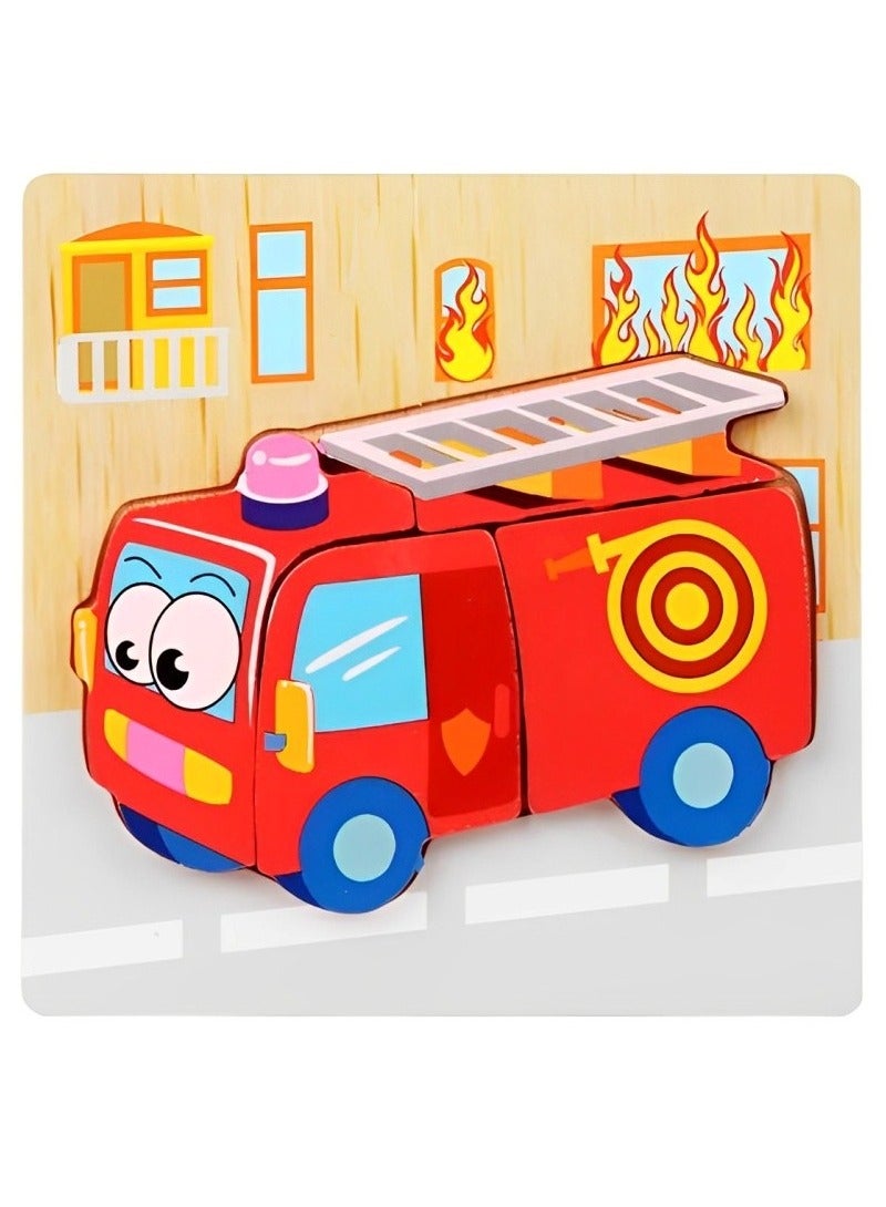 Wooden 3D Jigsaw Puzzle Fire Car Colored Shape for Toddlers, Teacher Parents Early Learning Support Tools, Attractive Colors and Patterns, Montessori Motor and Sensory Skills Develop Toy, Ideal Gift