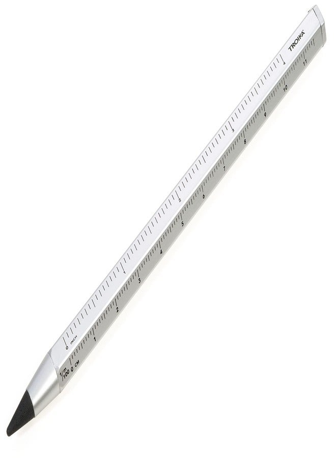 Troika PEN20/SI Multi-Tasking Pencil with Sustainable Endless Aluminium and Metal Tip - White Interchangeable Erasable with Centimetre/Inch Ruler - Size 147 x 10 x 10 mm - Image 1