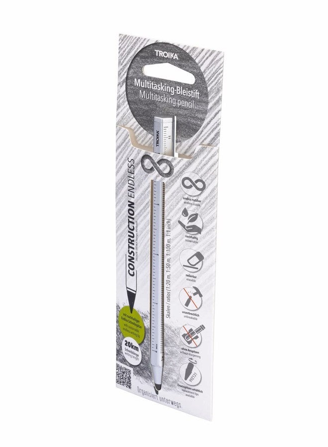 Troika PEN20/SI Multi-Tasking Pencil with Sustainable Endless Aluminium and Metal Tip - White Interchangeable Erasable with Centimetre/Inch Ruler - Size 147 x 10 x 10 mm - Image 3