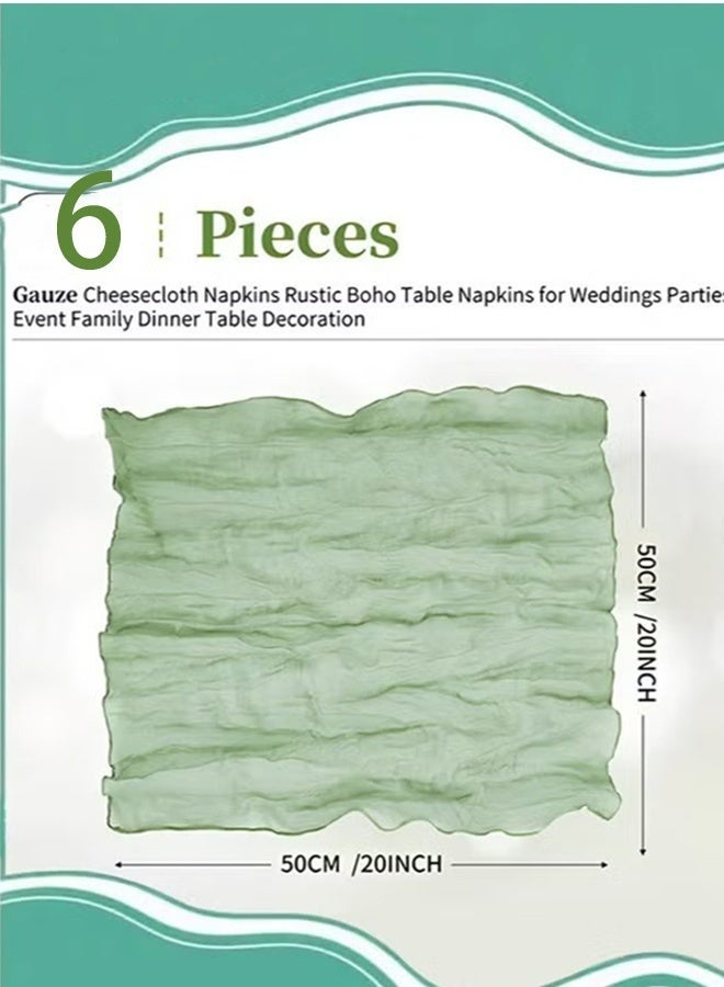 6Pcs Cloth Napkins 20 x 20 Inch Gauze Vintage Boho Cheesecloth Napkins Bulk Soft Breathable Reusable For Party Wedding Reception Bridal Shower Dinner Table Decorations Green - Image 3