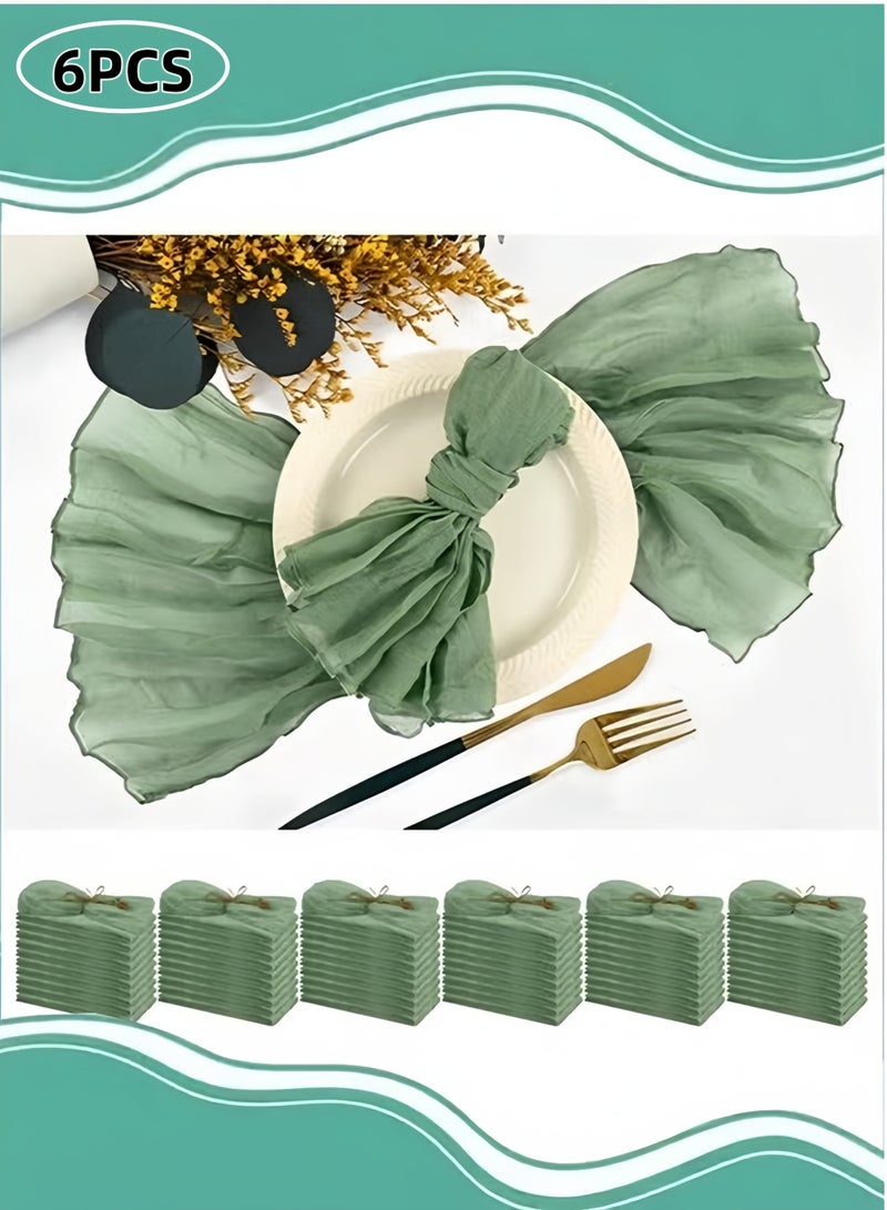 6Pcs Cloth Napkins 20 x 20 Inch Gauze Vintage Boho Cheesecloth Napkins Bulk Soft Breathable Reusable For Party Wedding Reception Bridal Shower Dinner Table Decorations Green - Image 1