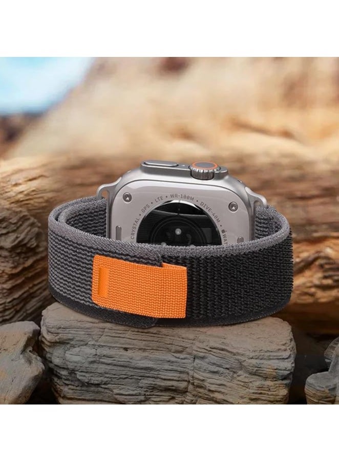 ten.tech - Tin Tech with Apple Watch Series Ultra/Ultra 2 Band 49mm 45mm 44mm 42mm, Nylon Sports Trail loop Band for Apple Watch /SE 1/2/3/4/5/6/7/ – Black & grey - Image 1