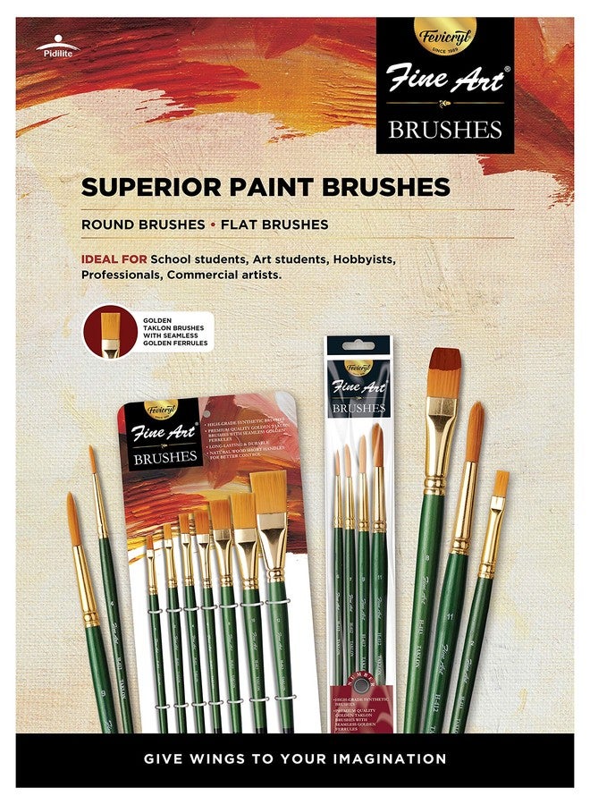 Fine Art Pidilite Fevicryl Fine Art Synthetic Taklon Flat Brush Set of 4, Paint Brush Set for Painting with Acrylic, Watercolours, Oil Colours, (Size: 1,2,4,6) - Image 3