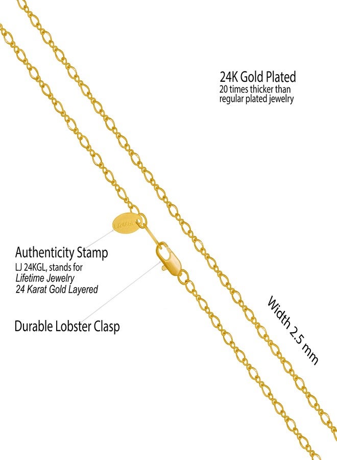 LIFETIME JEWELRY 2.5mm Italian Figaro Chain Necklace 24k Real Gold Plated (22) - Image 4