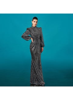 Madam Uniq New Luxurious Long Sleeve Round Neck Sequin Mermaid Evening Gown Dress  - Image 5