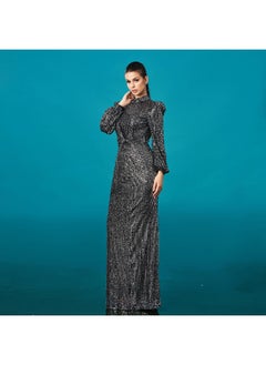 Madam Uniq New Luxurious Long Sleeve Round Neck Sequin Mermaid Evening Gown Dress  - Image 4