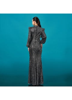 Madam Uniq New Luxurious Long Sleeve Round Neck Sequin Mermaid Evening Gown Dress  - Image 2
