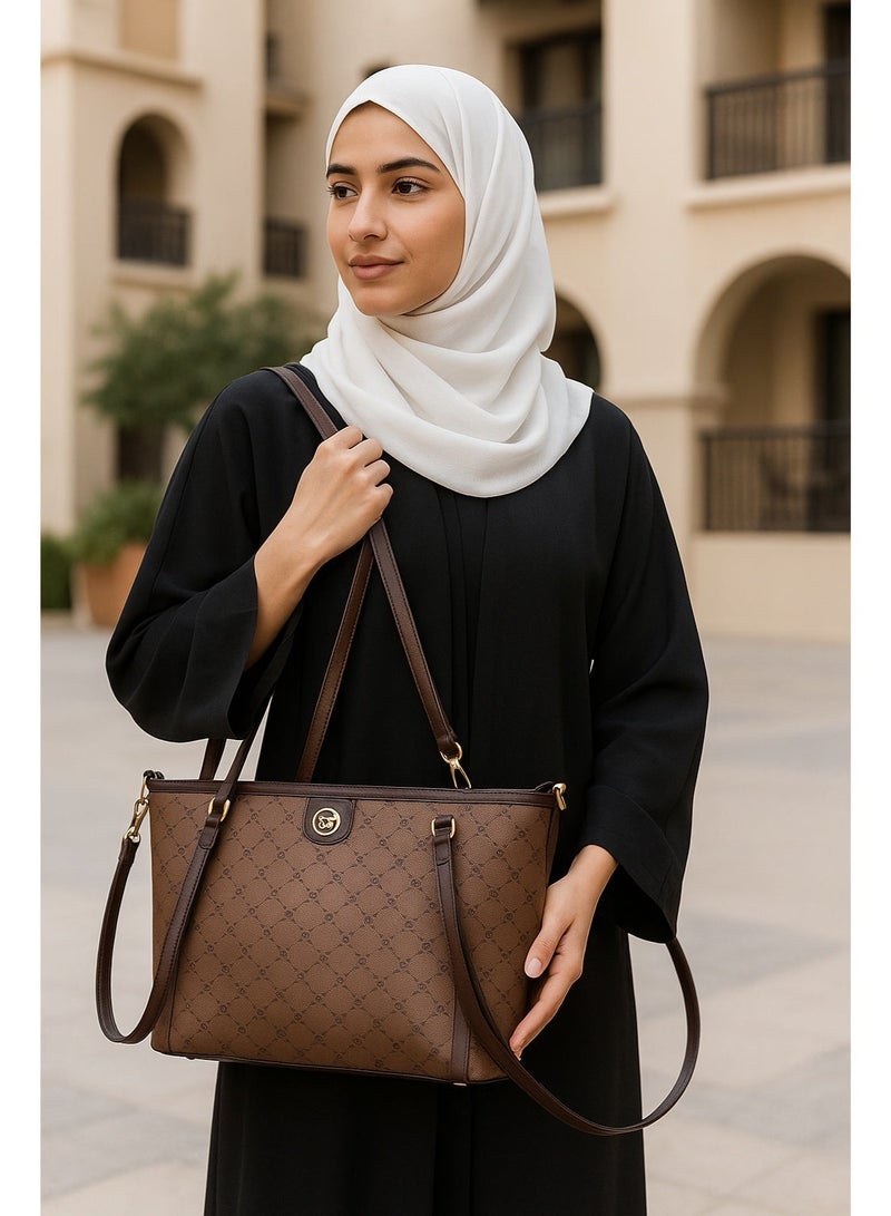 ياميكر حقيبة توت نسائية فاخرة بطباعة من YAMEKER.AE مع أحزمة كتف طويلة | حقيبة يد للعمل والتسوق والسفر | حقيبة كتف أنيقة من جلد PU مع سحاب - Image 2