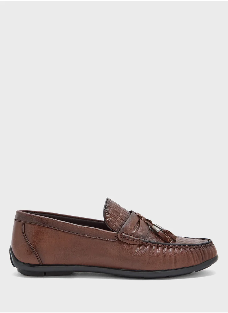 Robert Wood Croc Print Tassel Detail Loafers