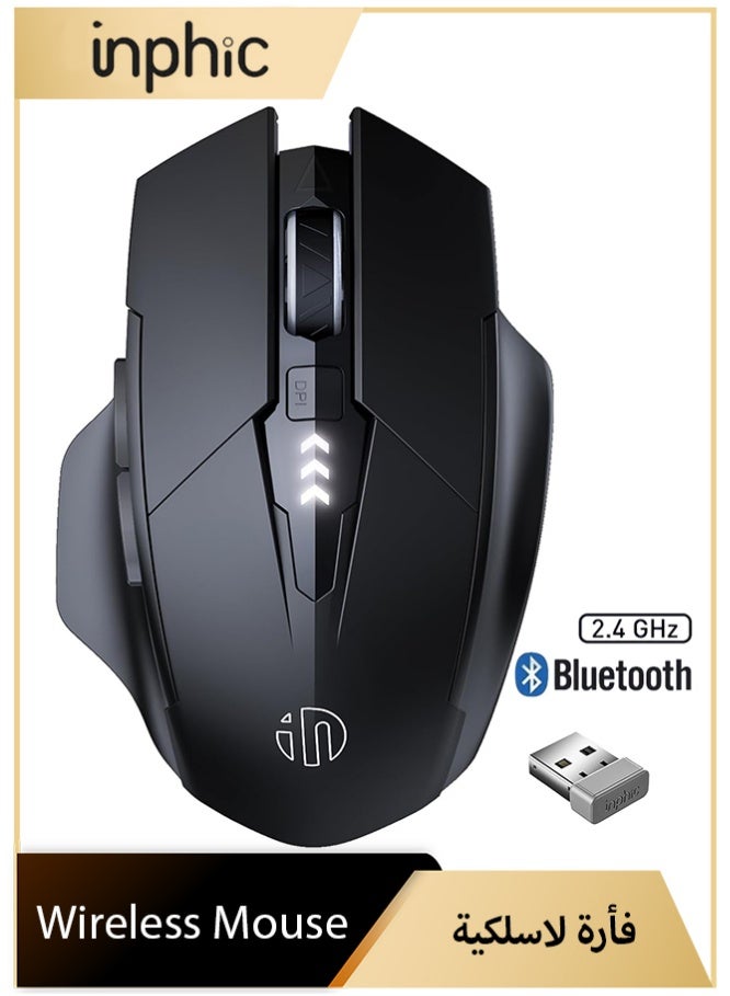 إنفيك ماوس لاسلكي، 6 أزرار ماوس قابل للشحن مع مستقبل USB 2.4 جيجا هرتز، تصميم ماوس صامت و ماوس مريح مع مساحة راحة واسعة للإبهام، ماوس بصري بـ 4 مستويات DPI قابلة للتعديل حتى 2400، ماوس محمول مع مستقبل مخزن للاستخدام مع لابتوب، كمبيوتر، في المكتب و ألعاب، أسود - Image 1