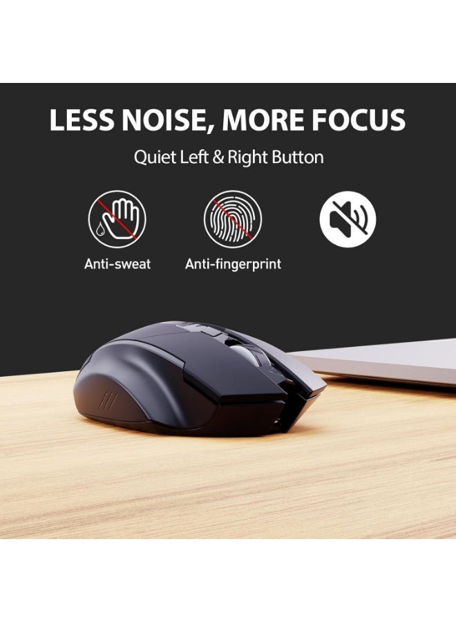 إنفيك ماوس لاسلكي، 6 أزرار ماوس قابل للشحن مع مستقبل USB 2.4 جيجا هرتز، تصميم ماوس صامت و ماوس مريح مع مساحة راحة واسعة للإبهام، ماوس بصري بـ 4 مستويات DPI قابلة للتعديل حتى 2400، ماوس محمول مع مستقبل مخزن للاستخدام مع لابتوب، كمبيوتر، في المكتب و ألعاب، أسود - Image 5