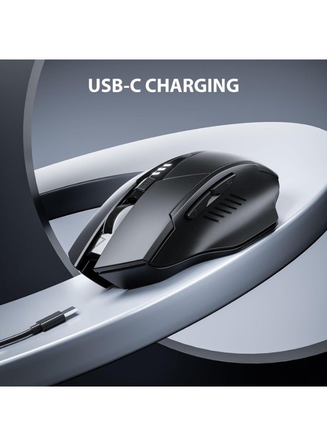 إنفيك ماوس لاسلكي، 6 أزرار ماوس قابل للشحن مع مستقبل USB 2.4 جيجا هرتز، تصميم ماوس صامت و ماوس مريح مع مساحة راحة واسعة للإبهام، ماوس بصري بـ 4 مستويات DPI قابلة للتعديل حتى 2400، ماوس محمول مع مستقبل مخزن للاستخدام مع لابتوب، كمبيوتر، في المكتب و ألعاب، أسود - Image 4