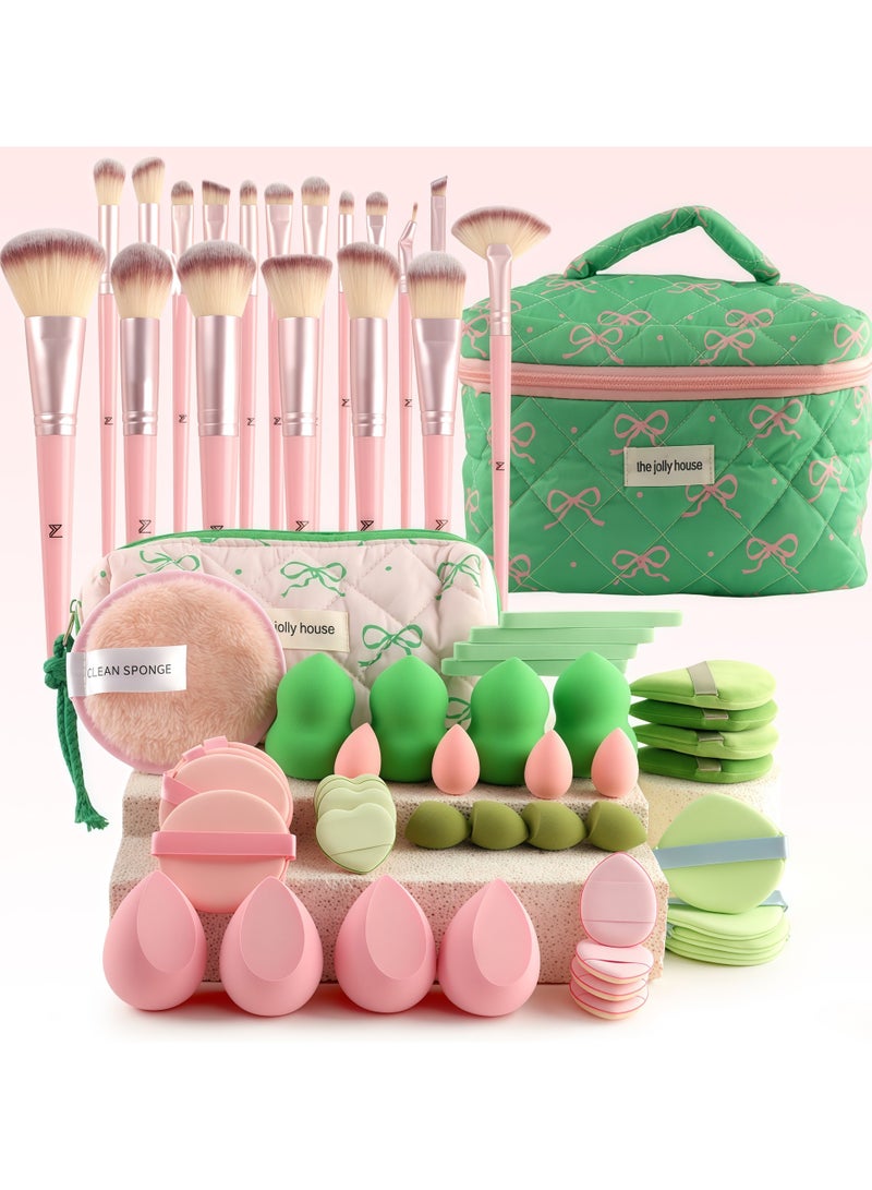 general 68-piece makeup brush and puff beauty tool set with a large-capacity makeup bag for creating beautiful makeup looks - Image 1
