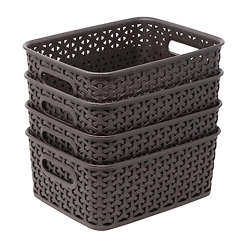 Bel Casa Royal Basket Small (Pack of 4) Multipurpose Plastic Storage Rectangular Baskets For Cosmetics Stationary Wardrobe Kitchen Washrooom & Livingroom I DARK BROWN - Image 2