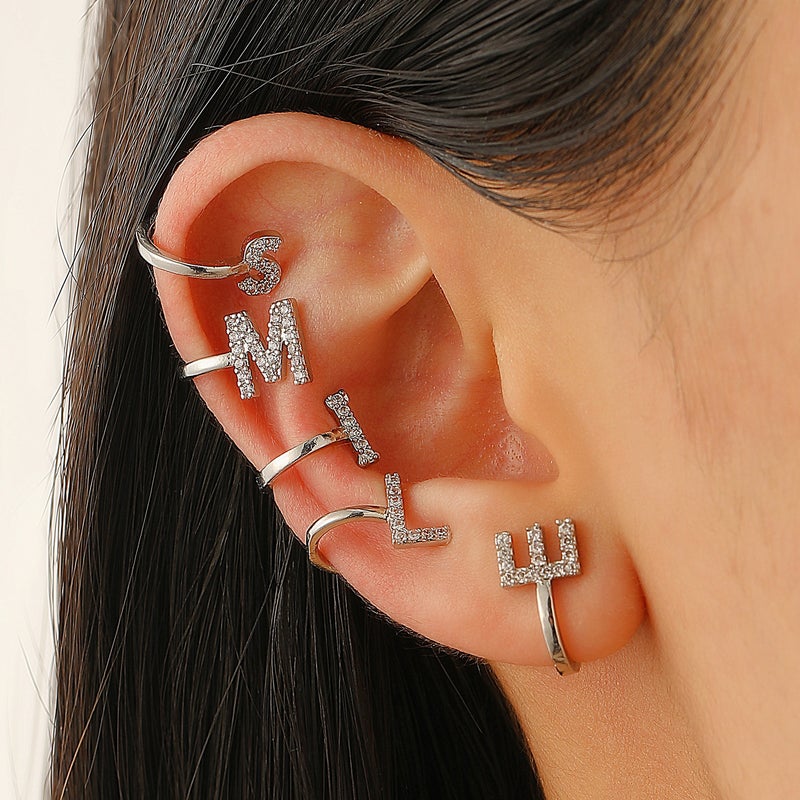 ofeankri Cross-Border U-Shaped Gold Earring Clip with 26 English Letters and Diamonds - Minimalist, Fashionable, Classic, No Piercing Required - Image 1