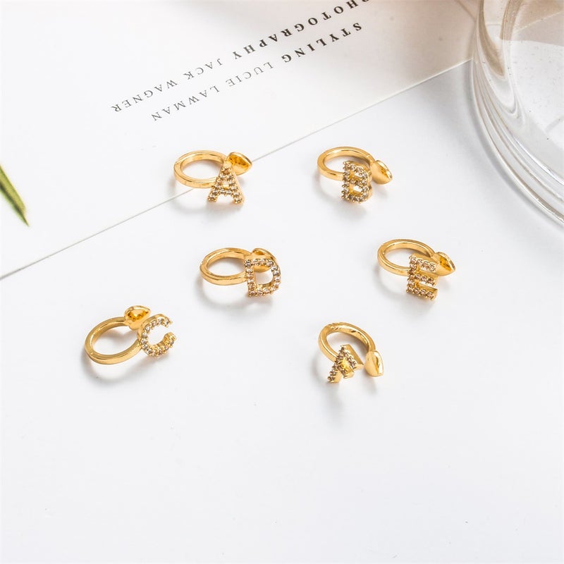 ofeankri Cross-Border U-Shaped Gold Earring Clip with 26 English Letters and Diamonds - Minimalist, Fashionable, Classic, No Piercing Required - Image 4