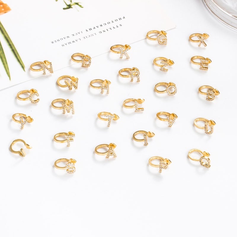 ofeankri Cross-Border U-Shaped Gold Earring Clip with 26 English Letters and Diamonds - Minimalist, Fashionable, Classic, No Piercing Required - Image 3