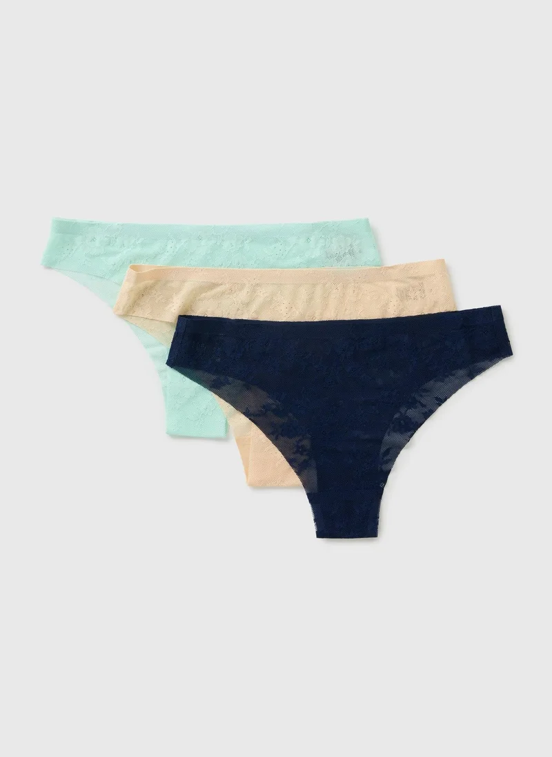Matalan 3 Pack Lace Brazillian Knickers