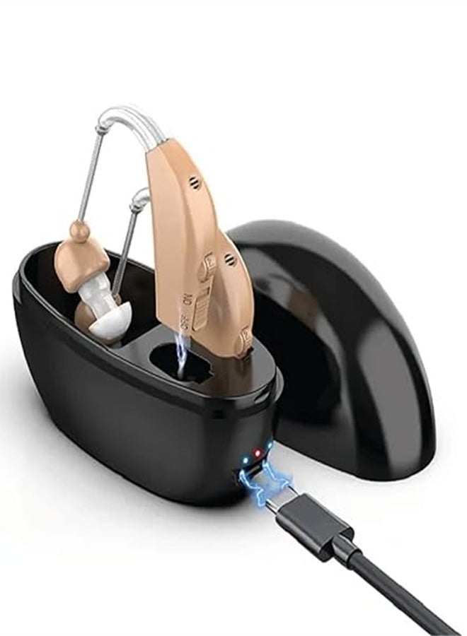 أدوات مساعدة للسمع قابلة لإعادة الشحن لكبار السن الذين يعانون من فقدان السمع الشديد، مضخم سمع رقمي مع خاصية إلغاء الضوضاء، أداة مساعدة للسمع مع علبة شحن وتحكم في مستوى الصوت (زوج واحد) - Image 1