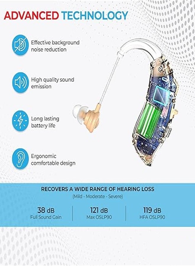 أدوات مساعدة للسمع قابلة لإعادة الشحن لكبار السن الذين يعانون من فقدان السمع الشديد، مضخم سمع رقمي مع خاصية إلغاء الضوضاء، أداة مساعدة للسمع مع علبة شحن وتحكم في مستوى الصوت (زوج واحد) - Image 4