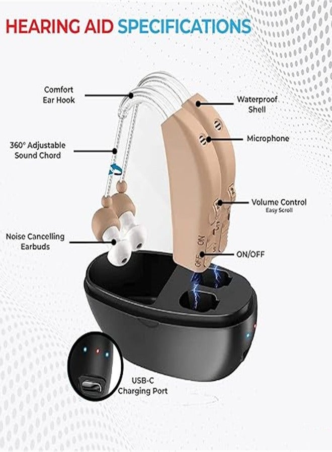 أدوات مساعدة للسمع قابلة لإعادة الشحن لكبار السن الذين يعانون من فقدان السمع الشديد، مضخم سمع رقمي مع خاصية إلغاء الضوضاء، أداة مساعدة للسمع مع علبة شحن وتحكم في مستوى الصوت (زوج واحد) - Image 5