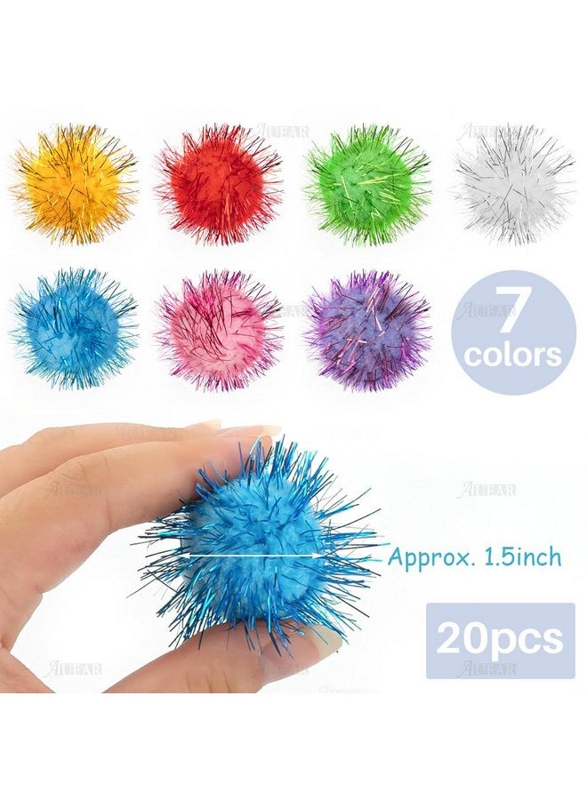 AUEAR, 20 Pack Sparkle Balls 1.5 Inches Sparkle Balls Tinsel Pom Poms Balls for Cats Pets Assorted Colors - Image 2