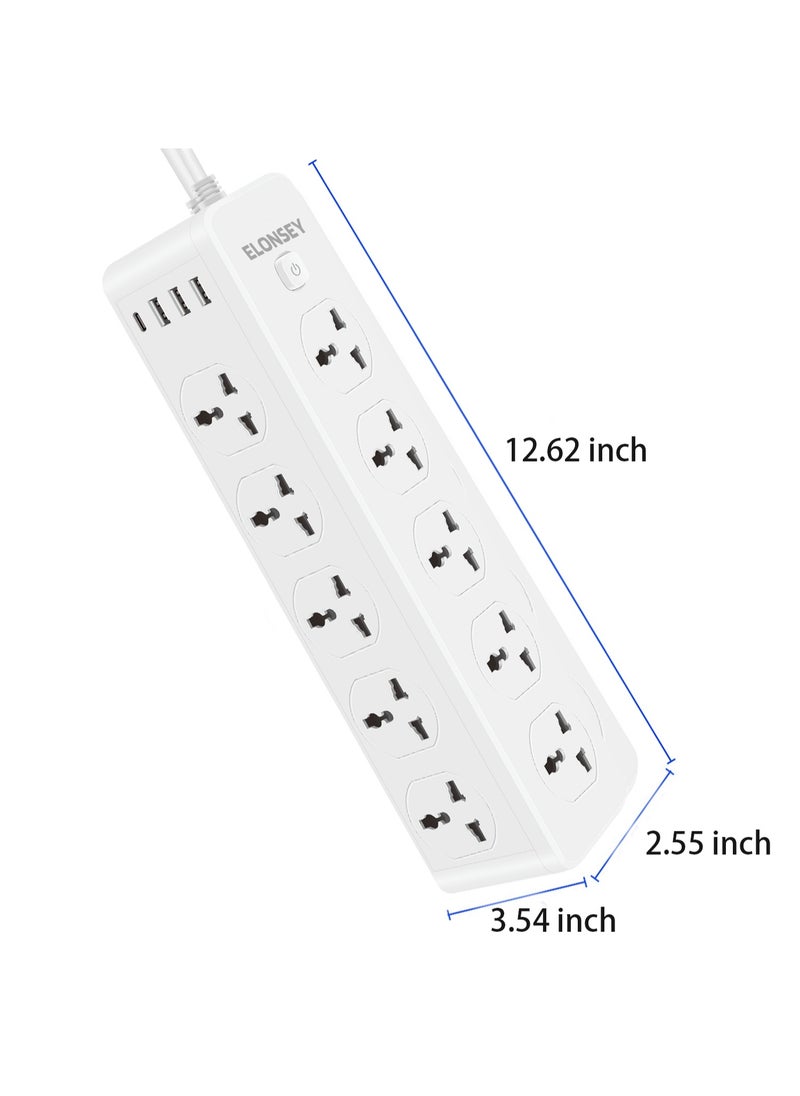ELONSEY Universal Extension Cord with 10 Plugs, 3 USB Ports and 1 USB C, Surge Protection Power Strip with 1 USB C, Extension Lead with 10 Sockets 2 meters  - Image 4