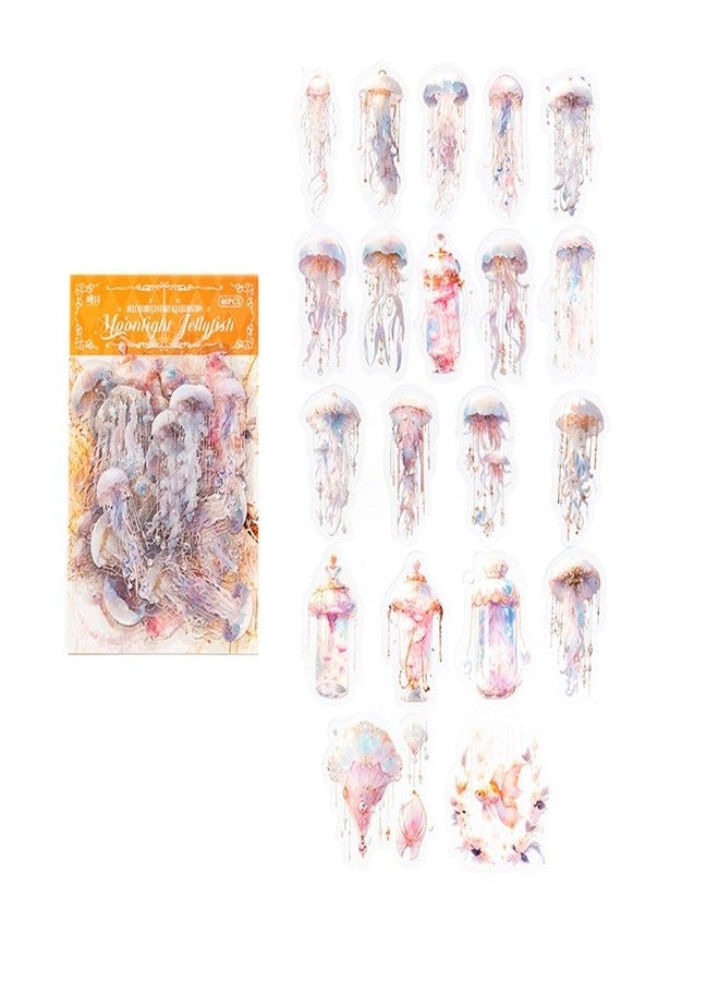 Obujopal 40 Pcs Jellyfish Stickers for Scrapbooking Junk Journal Water Bottle Planner Diary Phone Case Laptop Notebook Card Making Collage DIY Craft Decoration, 20 Patterns - Image 2
