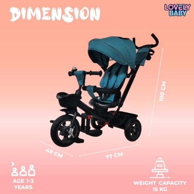 Pedal Tricycle for:Blue PP Plastic Ride-on Trike with 360 Rotating Reclining Seat, Adjustable Handle, Front/Rear Storage, UV Canopy Ideal for Infants 6-36M 100 Assembled - Image 5