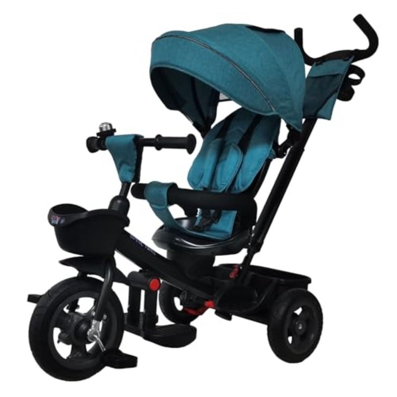 Pedal Tricycle for:Blue PP Plastic Ride-on Trike with 360 Rotating Reclining Seat, Adjustable Handle, Front/Rear Storage, UV Canopy Ideal for Infants 6-36M 100 Assembled - Image 1