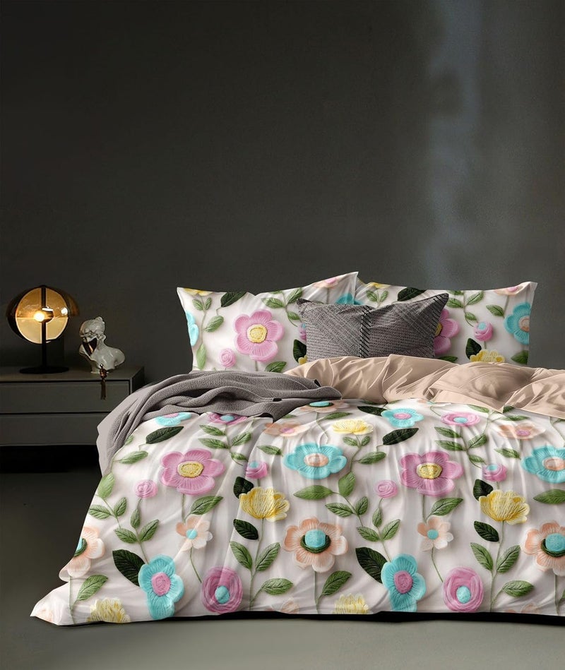 LOOMLYFE 300 TC 7D Microfiber XXL Soft Cotton Super King Size Bedsheet for Double Bed, King Size 108 Inches X 108 Inches, 9 Feet, 275 X 275 cm with 2 Large Size Pillow Covers, PinkBlueSunflower - Image 2