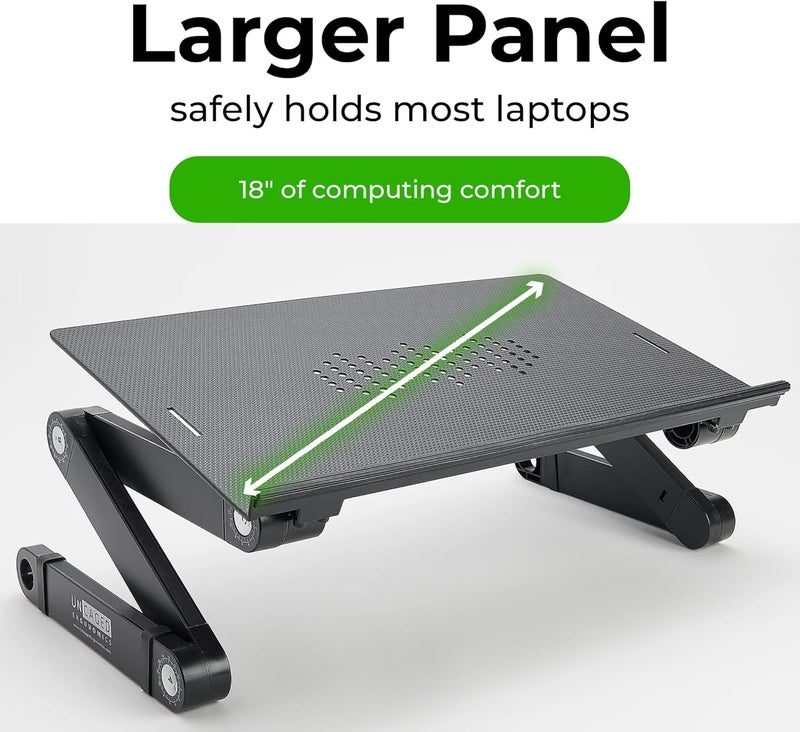 أنكيجد إيرجونوميكس Uncaged Ergonomics WorkEZ حامل ك��بيوتر محمول قابل للتعديل للمكتب، حامل كمبيوتر محمول قابل لتعديل الارتفاع، حامل كمبيوتر تبريد ألومنيوم قابل للطي ورافع للمكتب والسرير، أسود، XL - Image 5