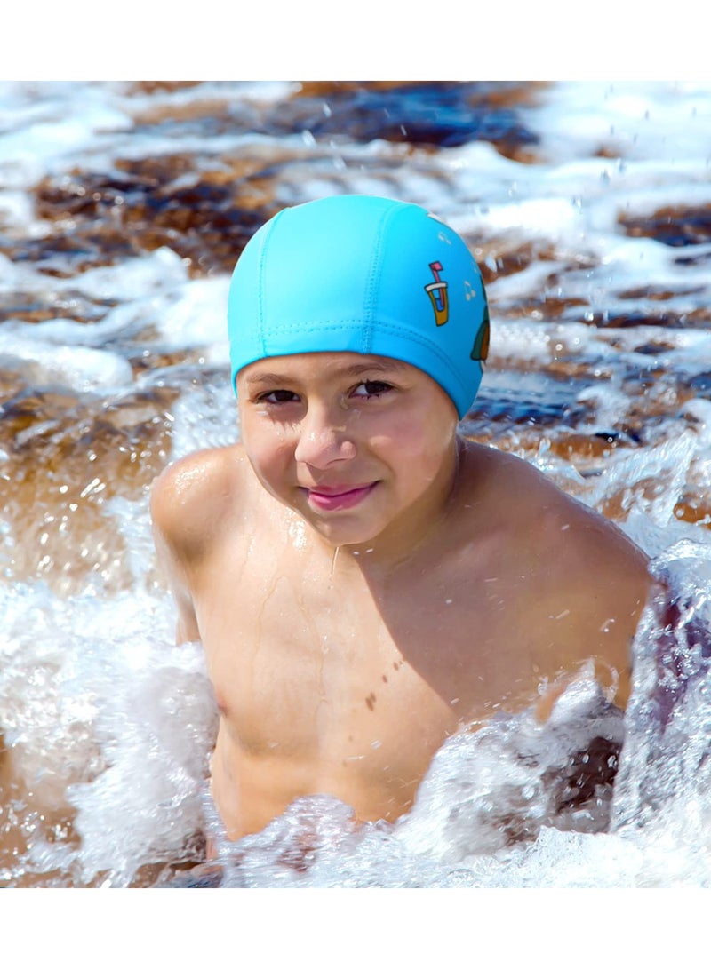 SYOSI 3 Pieces Kids Swimming Cap, Mermaid Astronaut Dinosaur Swim Hat Stretchable Waterproof Swimming Cap for Children Aged 3-15 Boys Girls Teens Long Short Curly Hair, 3 Styles - Image 3