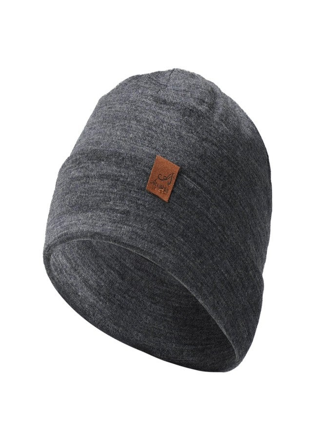 ACUSHLA 100% Merino Wool Cuff Beanie for Men & Women Knitted Winter Hat Unisex Watch Cap Skull Wrap for Cold Weather, Dark Grey - Image 1