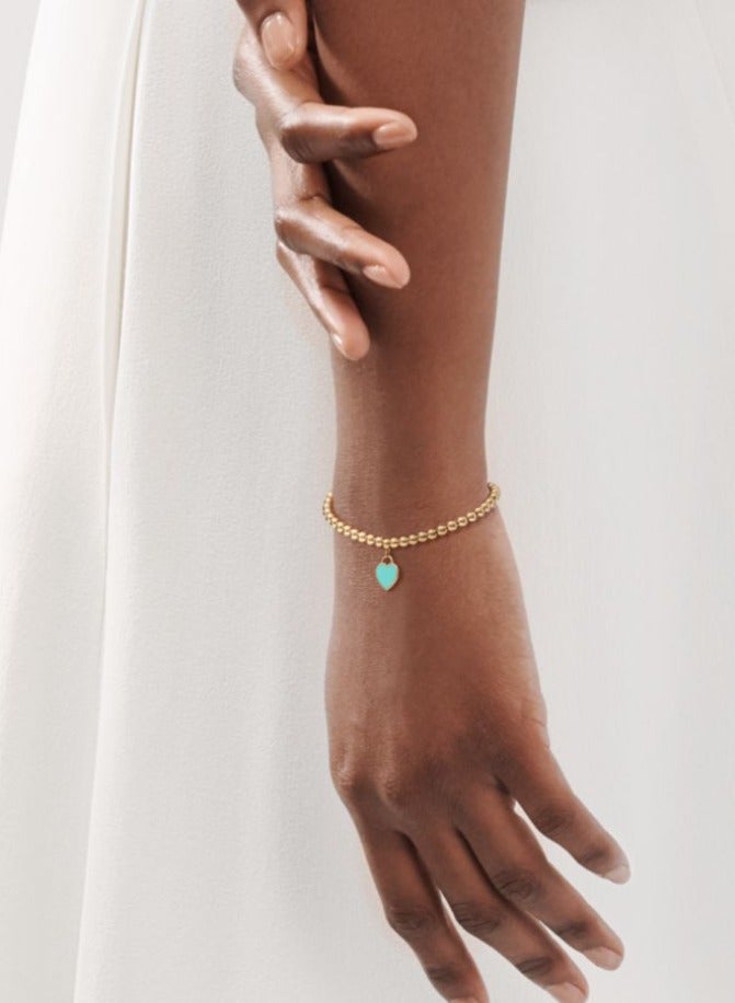 Tiffany Heart Enamel Beaded Bracelet 4mm