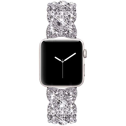 VIQIV Bling Bands for Compatible with Apple Watch 38mm 40mm 41mm 42mm(Series 10) Iwatch Series 11 10 9 8 7 6 5 4 3 2 SE SE2, Diamond Rhinestone Stainless Steel Metal Bracelet Wristband Strap for Women Silver - Image 3