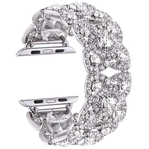 VIQIV Bling Bands for Compatible with Apple Watch 38mm 40mm 41mm 42mm(Series 10) Iwatch Series 11 10 9 8 7 6 5 4 3 2 SE SE2, Diamond Rhinestone Stainless Steel Metal Bracelet Wristband Strap for Women Silver - Image 5