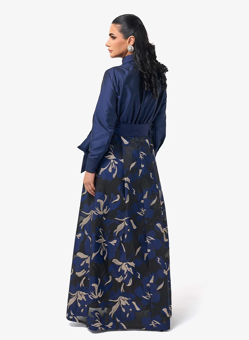 Threadz by Ajooni Belted Long Sleeve Shirt Maxi Dress