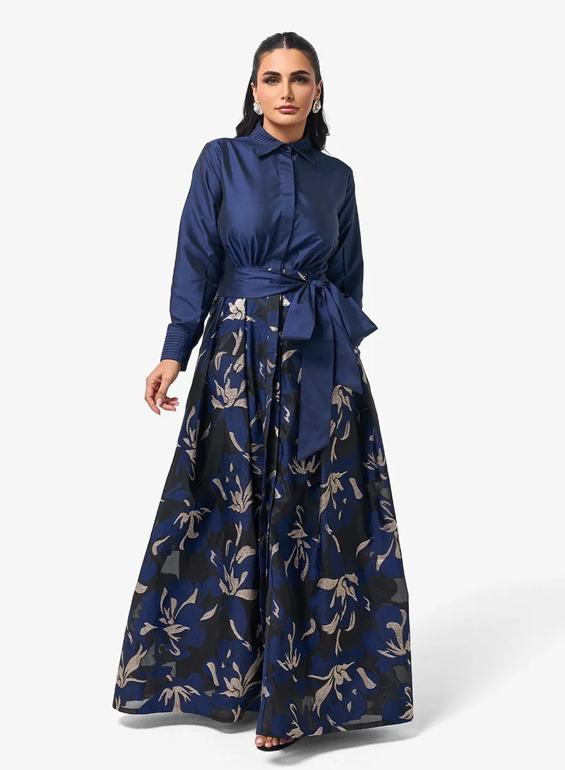 Threadz by Ajooni  Belted Long Sleeve Shirt Maxi Dress for Women | Best Price UAE