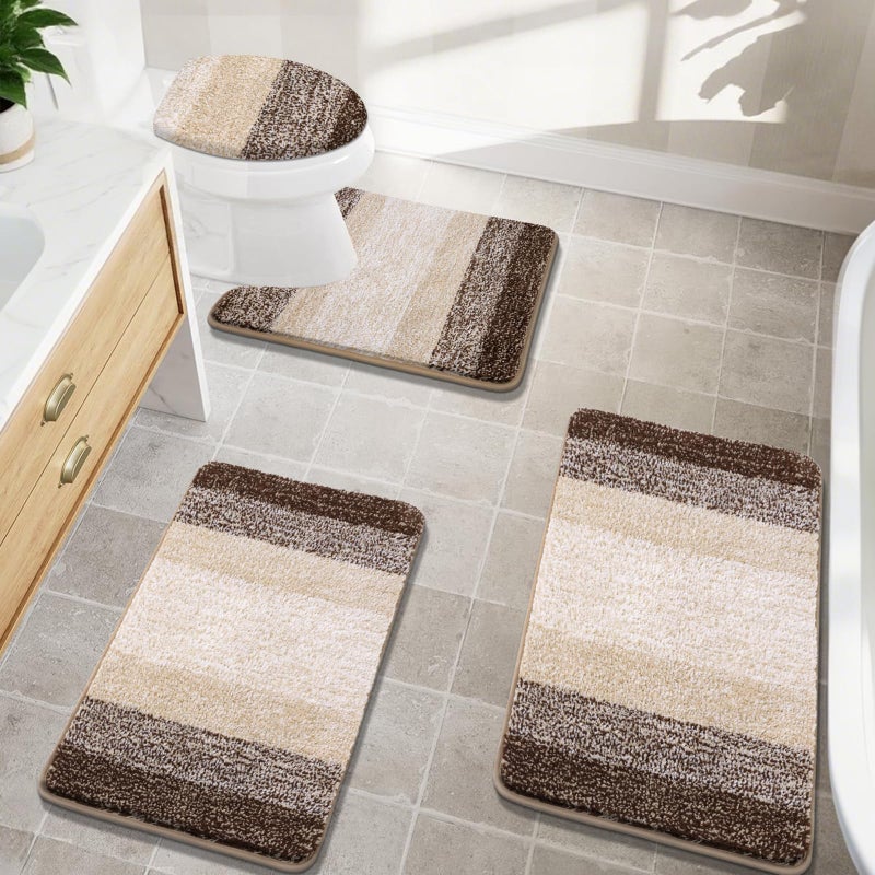 Bsmathom Bathroom Rugs Sets 4 Piece with Toilet Cover Absorbent Microfiber Bath Mats for BathroomNon Slip Bath Mat Washable with UShaped Contour Toilet Mat for for Bathtub Shower