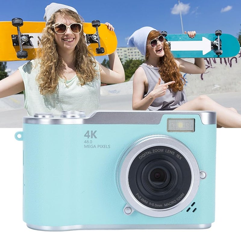 كاميرا رقمية خضراء للتصوير الفوتوغرافي بدقة 1080 بكسل و48 ميجابكسل، كاميرا مدونات فيديو بشاشة قابلة للطي مقاس 2.4 بوصة وتكبير 8x - Image 3