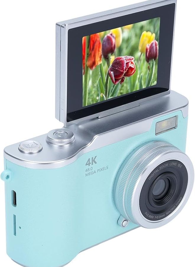 كاميرا رقمية خضراء للتصوير الفوتوغرافي بدقة 1080 بكسل و48 ميجابكسل، كاميرا مدونات فيديو بشاشة قابلة للطي مقاس 2.4 بوصة وتكبير 8x - Image 1